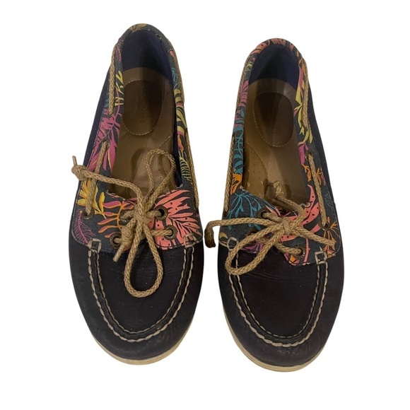 Women's Navy Blue Tropical Floral SPERRY Boat Shoes - Picture 2 of 6
